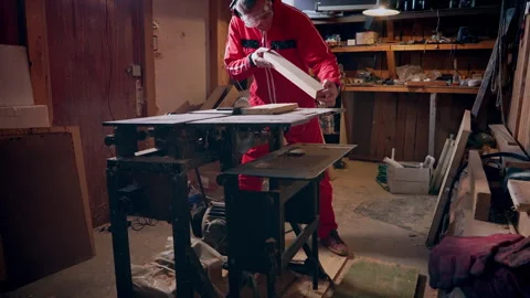 The master evaluates wooden blanks. Stock Footage 318587729