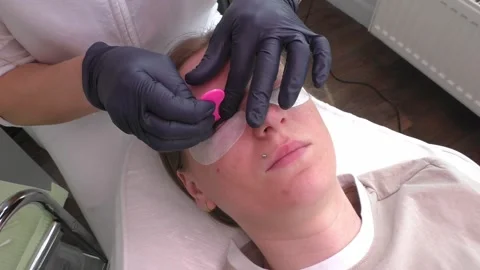 Master Glues Eyelashes To Lash Silicone Roller By Applicator. Eyelash Care Stock Footage 274676361