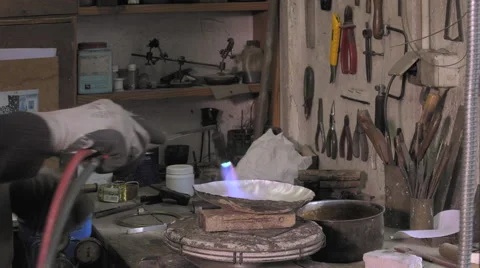 Master goldsmith working with silver Video stock 60613012