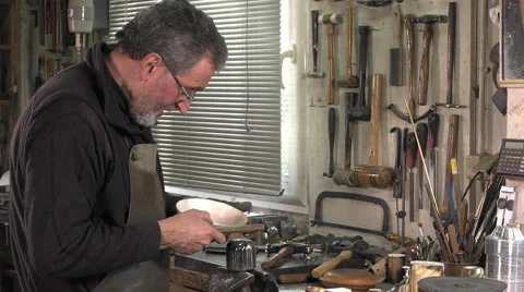 Master goldsmith working with silver Stock Footage 60619213