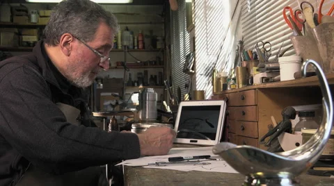 Master goldsmith working with silver Stock Footage 60629191