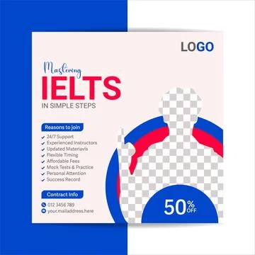 Master IELTS in Simple Steps Get 50 Off! square banner. Stock Illustration