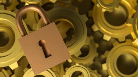 The Master key lock and Gears for security concept 3d Rendering. Illustrazione stock