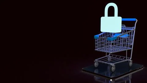 The master key in shopping cart for security or saving shopping on line 3d .. Stock Illustration