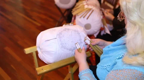 Master of lace for the machine. Top view from behind. Stock Footage 46024755
