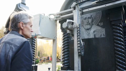 Master launches engraving machine Stock Footage 97044201