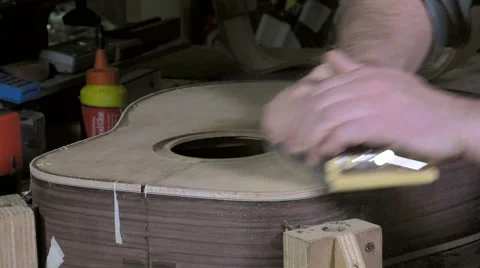 Master luthier guitars at work Video stock 60580414