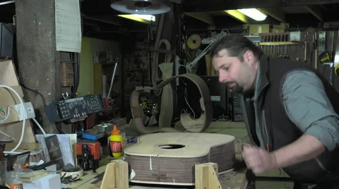 Master luthier guitars at work Video stock 60582160