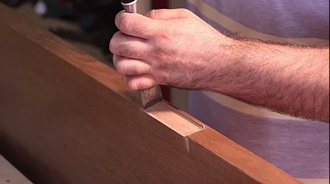 Master makes doors - chisel processing Stock Footage 65470422