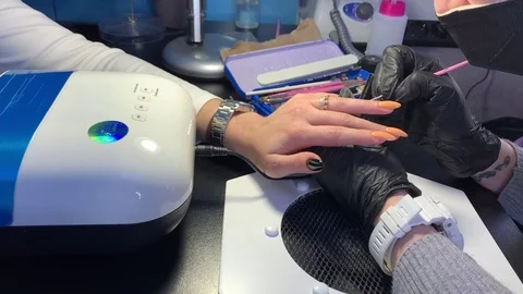 Master makes a manicure client. Video stock 112154437