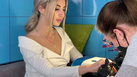 Master makes a manicure client. Stock Footage 112154448