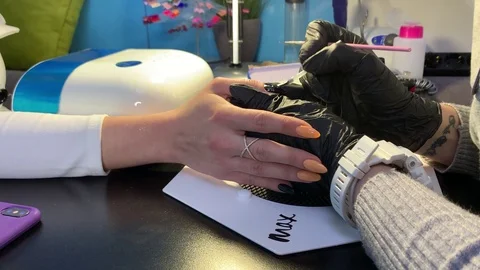 Master makes a manicure client. Stock Footage 112154476