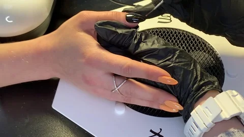 Master makes a manicure client. Video stock 112154489