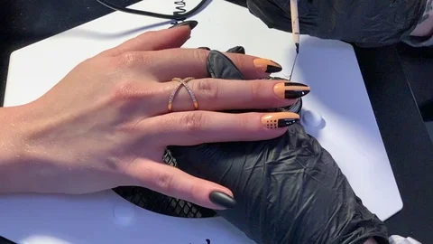  Master makes a manicure client. Hands - close-up. Slicing nail polish. Slow mot Stock Footage 112161235