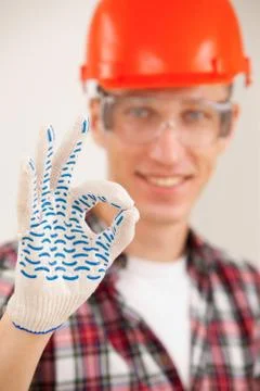 Master making a perfect gesture with his gloved hand Stock Photos