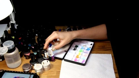 Master manicure shows a variety of materials Stock Footage 89172578