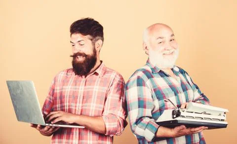 Master new technologies. Old generation. Digital technologies. Modern life and Foto stock