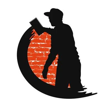 Master plasterer in uniform smears wall symbol Stock Illustration