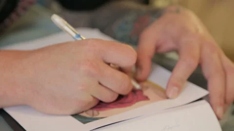 Master Prepares Pattern For Tattoo Stock Footage 38385693
