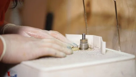 Master is processing edges of glass piece by industrial polishing machine Stock Footage 86658307