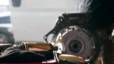 Master Repairs Car Engine with Hand Tools in the Repair Shop 動画素材 237841304