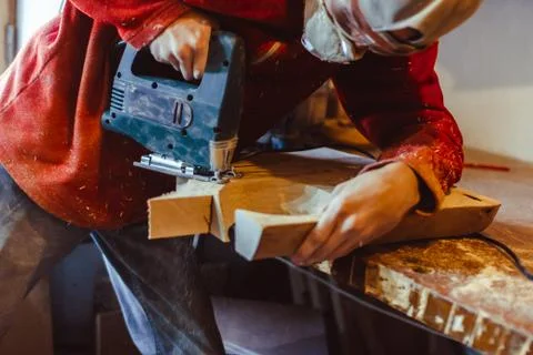 Master saws with wood saws 库存照片