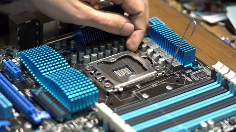 Master sets the processor to the motherboard Stock Footage 71246959