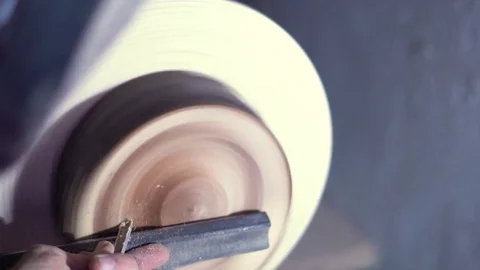 Master sharpening on a lathe wood Stock Footage 83196649