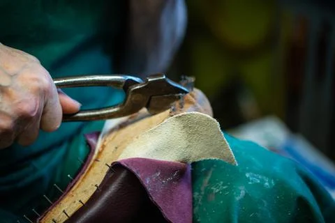 Master shoemaker producing shoes, master orthopedic, master orthopedic Stock Photos