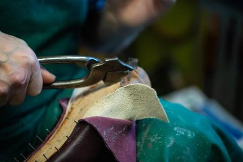 Master shoemaker producing shoes, master orthopedic, master orthopedic Stock Photos