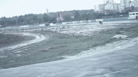 Master shot for the riders on the motorcycle track Stock Footage 70320632