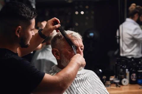 Master showing master class of cutting hair Stock Photos
