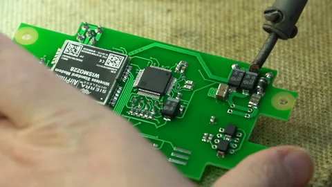 The master solders the printed circuit board Stock Footage 157758448