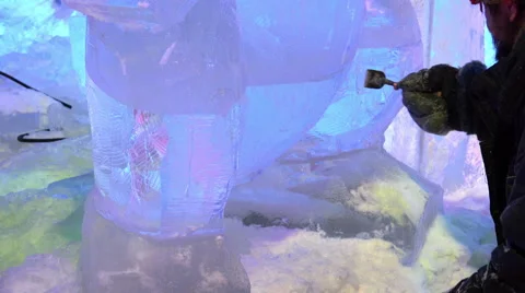 Master the special tool to grind down form ice pieces Stock Footage 66314982