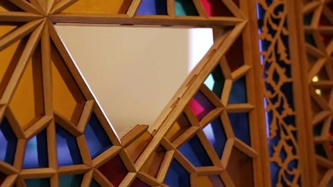 The master of stained glass puts pieces of cropped multicolored glass  Stock Footage 81486959
