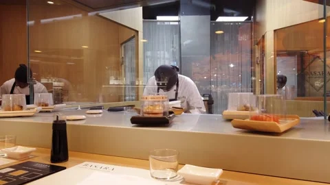 Master Sushi in a Japanese cafe. Stock Footage 144914498