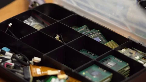 Master takes the processor out of the box for processors Video stock 71248427