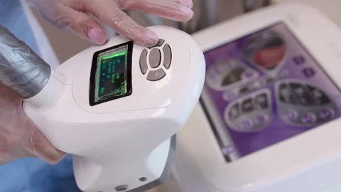 The master turn on a device for anti-cellulite hardware massage. 스톡 동영상 155754576