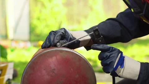 Master welding cast iron cooking iron Stock Footage 116016740