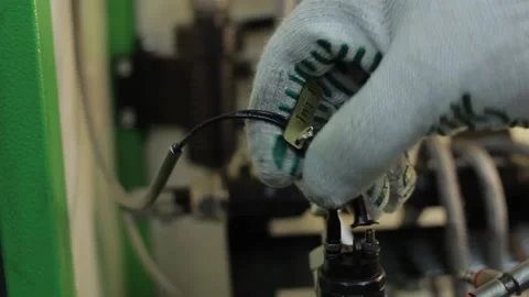 The master works with complex hydraulic equipment Stock Footage 145660864