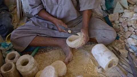 Master works with the stone in the old way Stock Footage 164034839