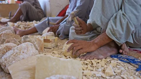 Master works with the stone in the old way Stock Footage 164034875
