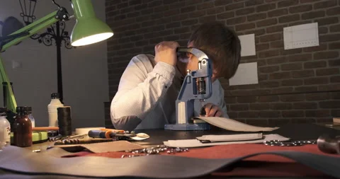 Master Works in Workshop, Craftsman at Work, Manual Production of Piece Goods Stock Footage 133005723