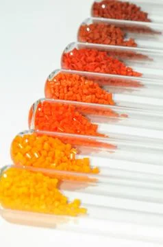 Masterbatches in test glasses Stock Photos