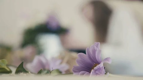 Masterclass o florist at work with bunch of flowers Stock Footage 73488555