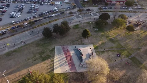 Masterclass of tango dance outdoors in Buenos Aires park. Aerial view Stock Footage 203832658