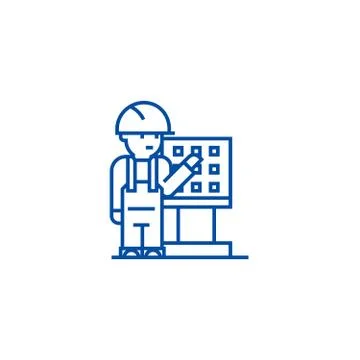 Master,foreman,engineer with machine line icon concept. Master,foreman,engineer Stock Illustration
