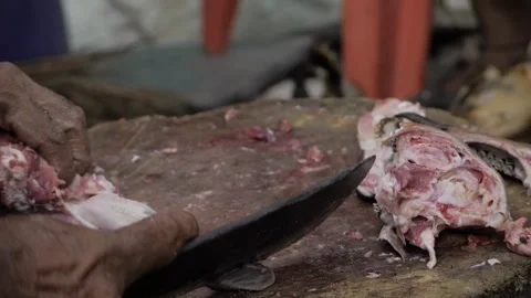 Masterful Meat Cutting - Indian Mutton Shop Stock Footage 316935555
