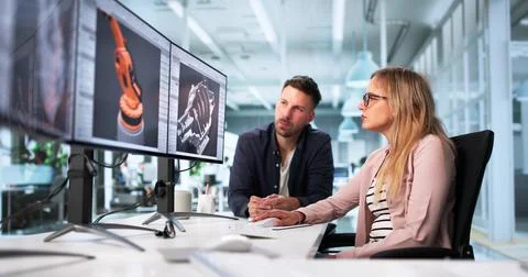 Mastering 3D CAD Modeling Software, A Mechanical Engineer Designs Machines. A Foto stock