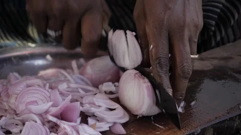 Mastering South Indian Cooking  Chopper Technique for Fresh Onions Stock Footage 327577996
